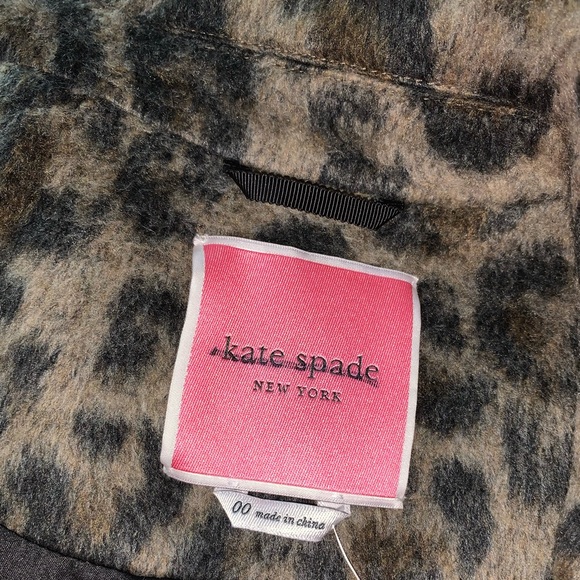Kate Spade Leopard Wool Coat Size 00 Animal Print Long Jacket Winter Outerwear - Picture 15 of 15